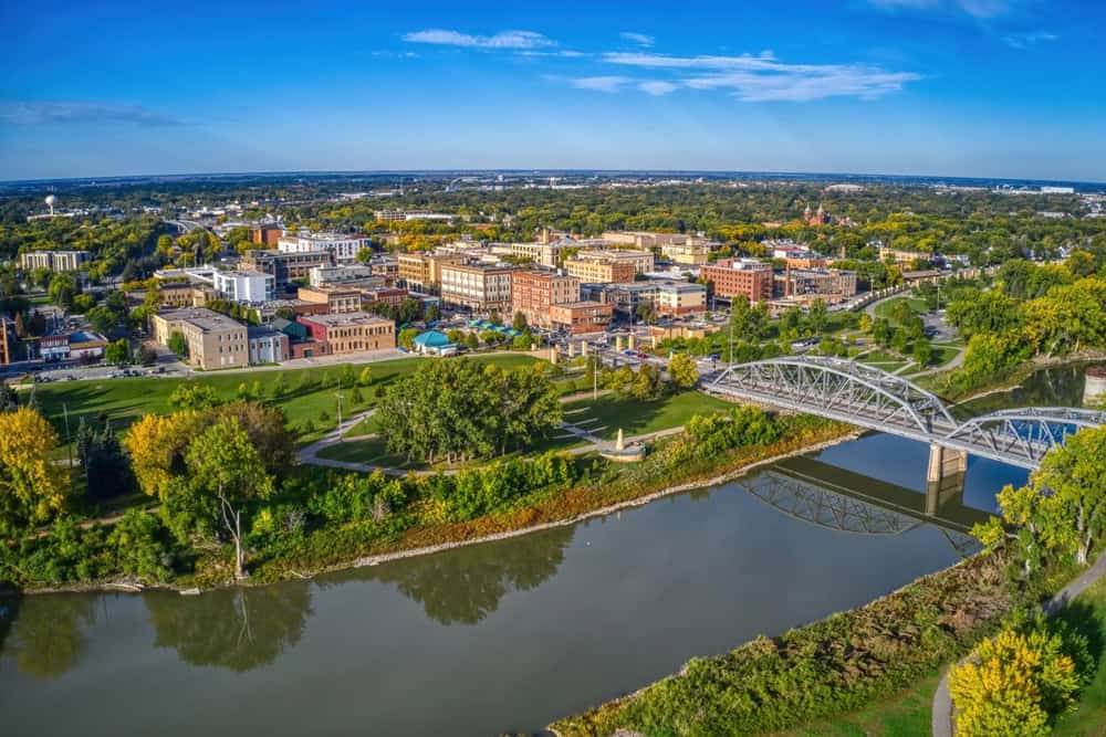 ND: Aerial View of Grand Forks, North Dakota in Autumn.