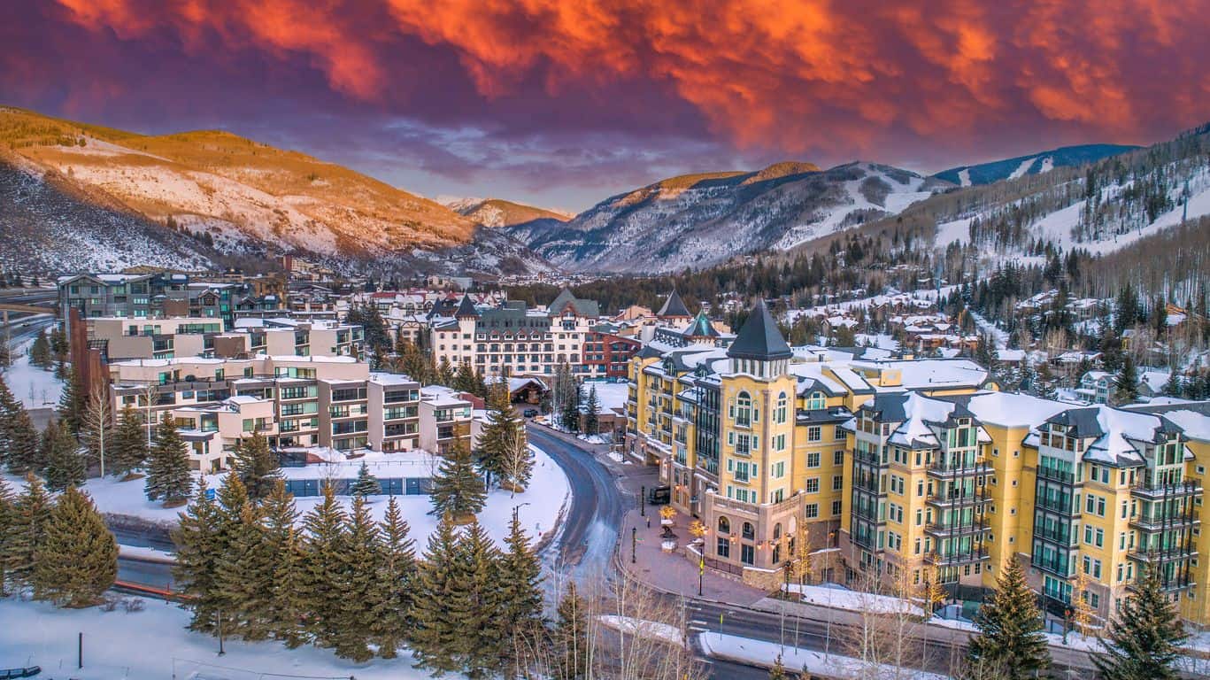 Winter Townscape in Colorado Snow-Covered Suburban Area.