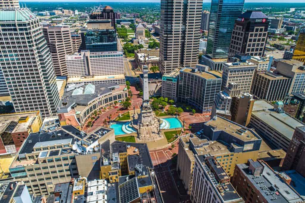 Aerial of the Indianapolis, Indiana Soldiers and Sailors Monument.