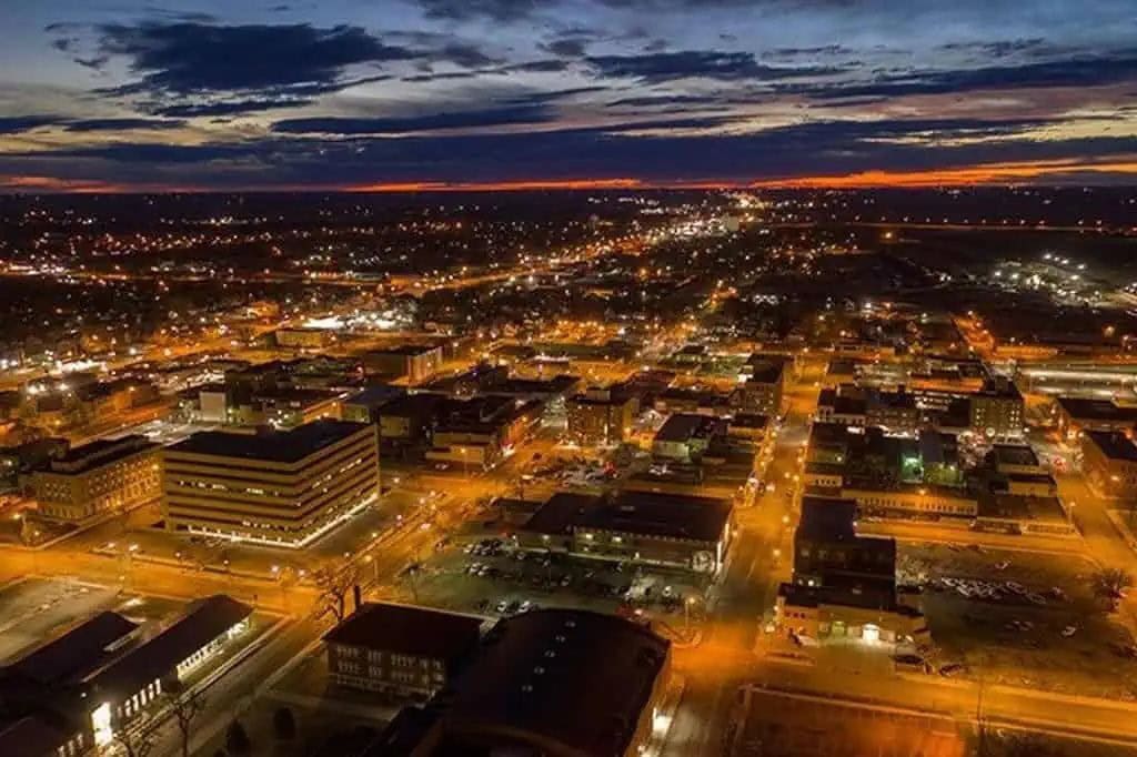 Aerial View of Aberdeen, South Dakota at Dusk